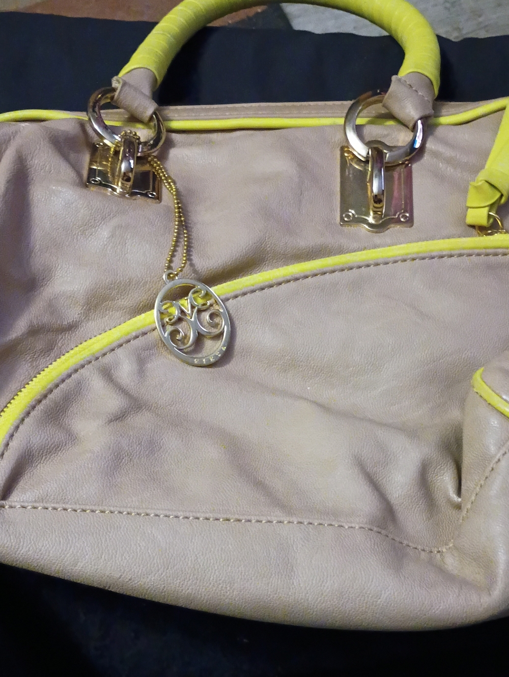 Beige and Yellow Women's Tote Handbag